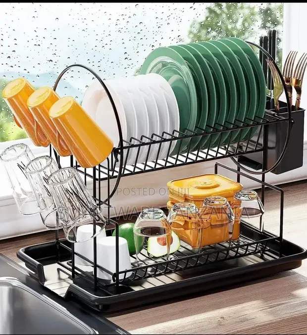 2-layer Sewage Rack, Metal Anti-rust Bowl Drying Rack, Sink