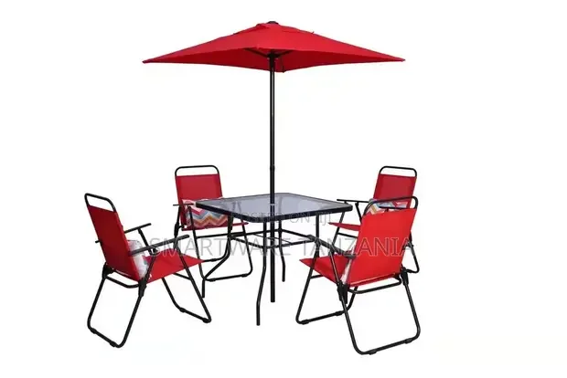 6-piece Dining Set Dining Table, Folding Chairs And Umbrella