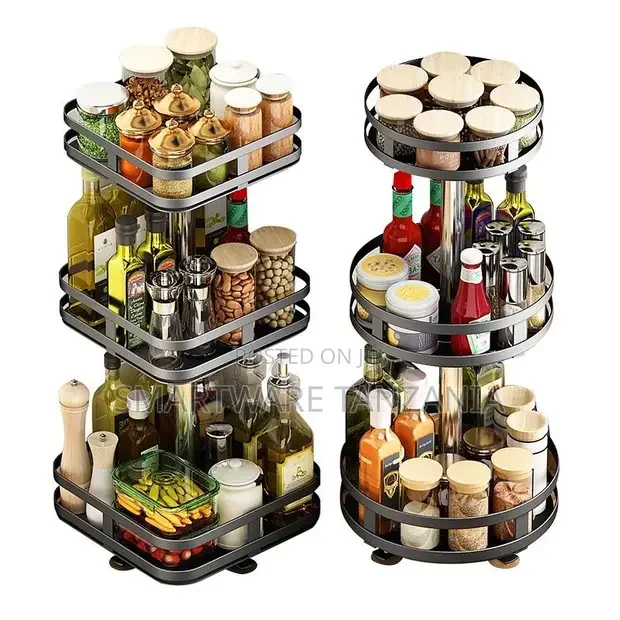Cupboard Organiser Rotatable Storage Rack Kitchen Seasoning