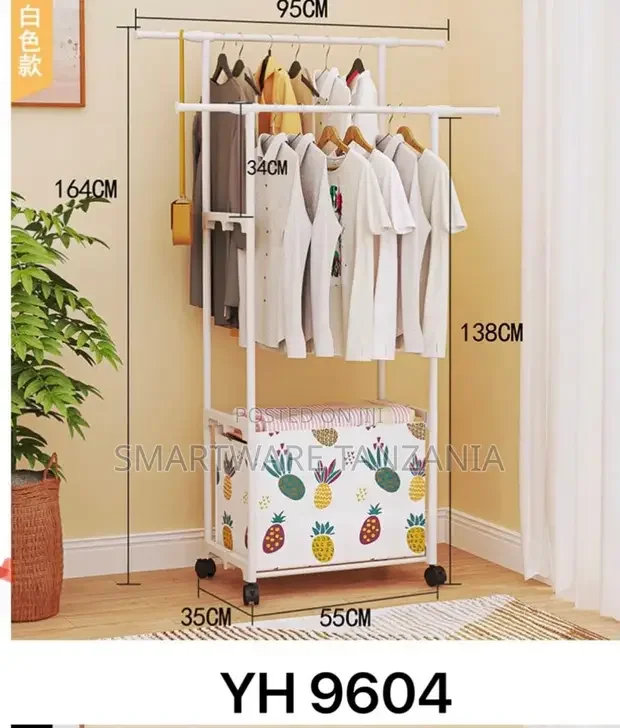 Double Coat Rack Standing Coat Rack, Extendable With Wheels