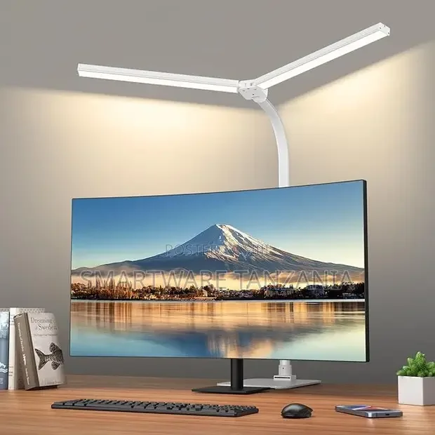 Dual Arm Led Desk Lamp Monitor Mount Dimmable Eye Care White