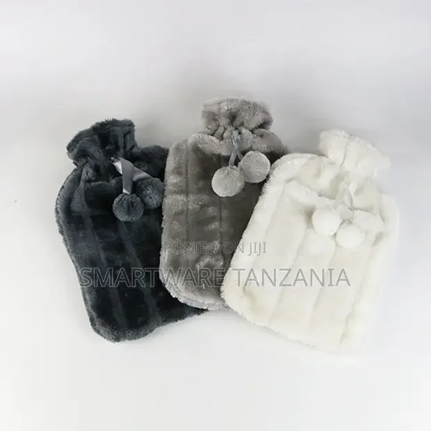 Faux Fur Hot Water Bottle Cover in Dark Grey Light Grey Cream