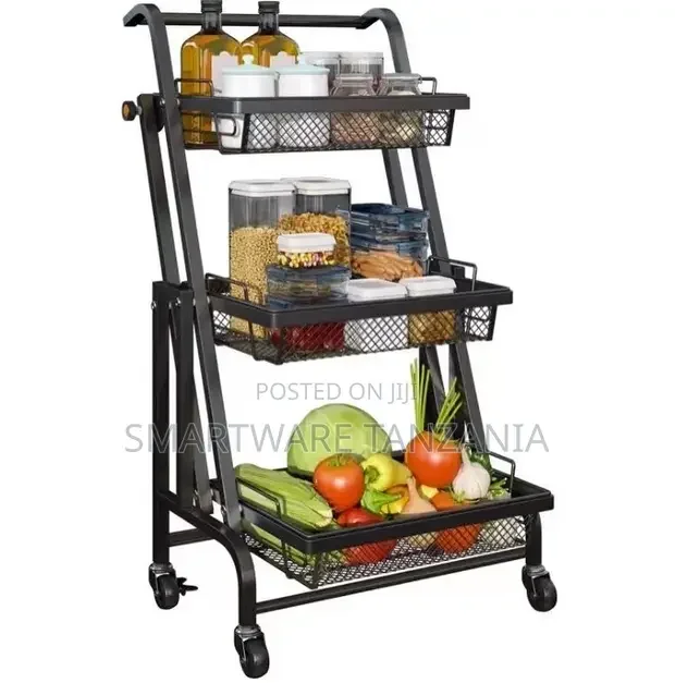 Foldable Kitchen Cart, Rolling Utility Cart With Handle