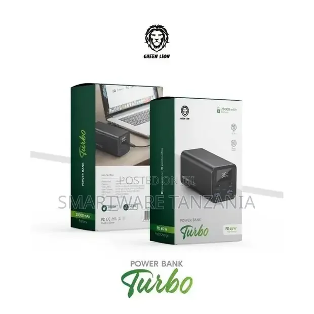 Green Lion Turbo Power Bank PD 65W 20000 Mah – Black