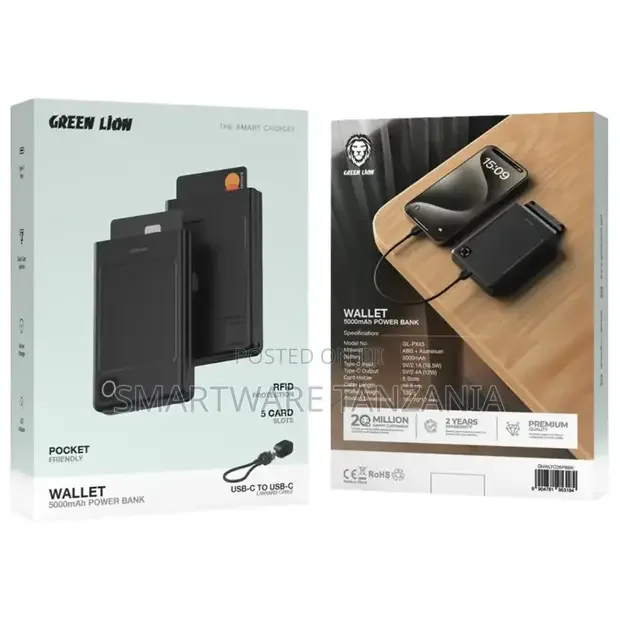 Green Lion Wallet 5000mah Power Bank - Black