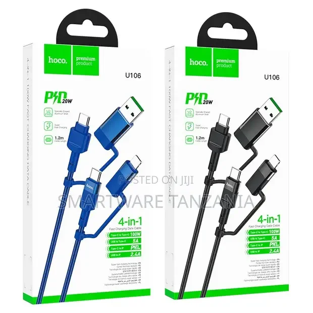 Hoco U106 Pd 20w Fast Charging Cable 4-in-1 Usb Type-C 1.2m