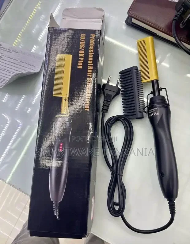 Hot Comb Hair Straightener, Ceramic Comb Iron Heated Brush