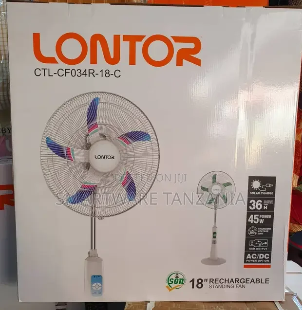Lontor 18 Solar Rechargeable Standing Fan Remote Control 36h