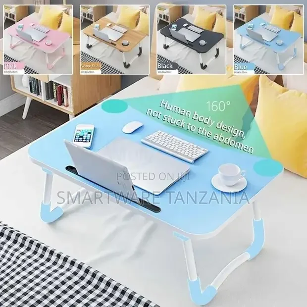 Modern Comfortable Curved Laptop Stand Bed Desk, Cup Holder