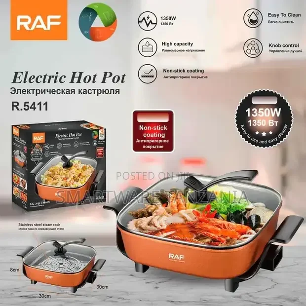 Multi-function 6L Electric Hot PotWith Glass Lid Frying Pan