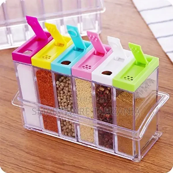 Plastic 6 In 1 Spice Jar Multipurpose Rack Masala Condiment