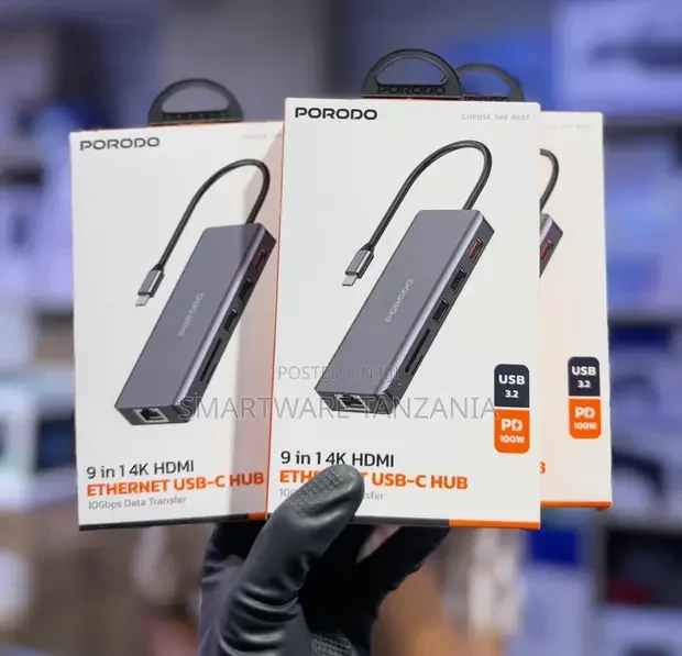 Porodo 9-in-1 Usb-c Hub Hdmi Ethernet 100w Pd 10gbps