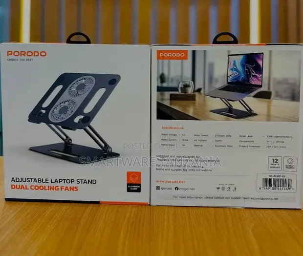 Porodo Adjustable Laptop Stand With Cooling Fan And Aluminum Alloy