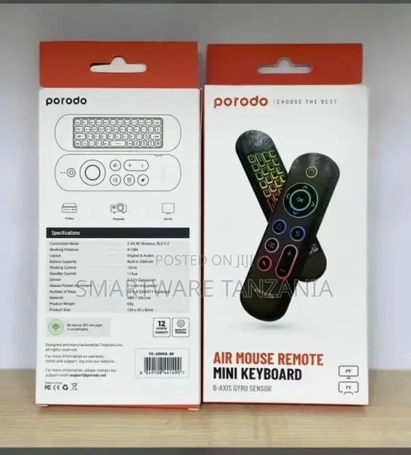 Porodo Air Mouse Remote Mini Keyboard For Tv Box, Projector