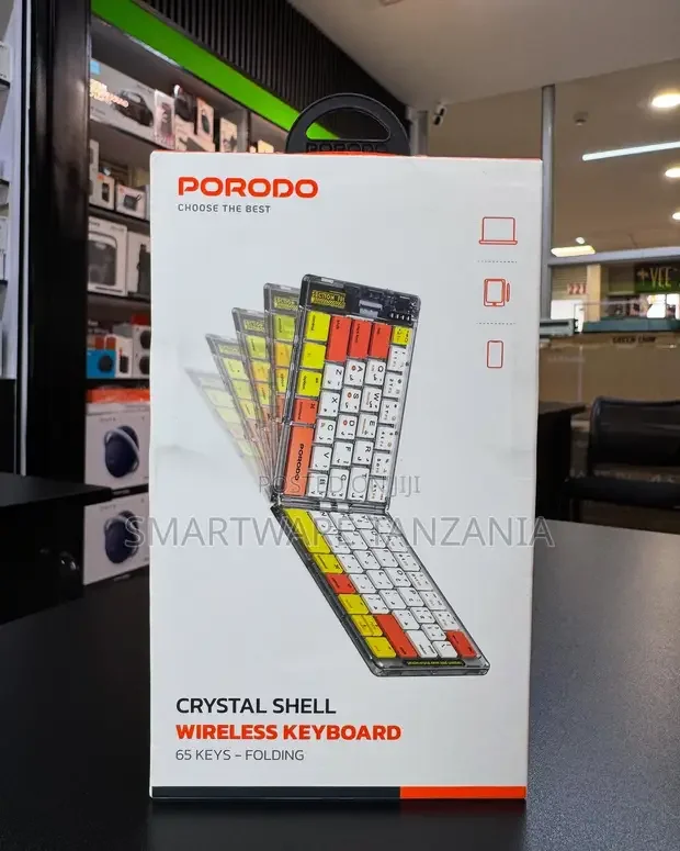 Porodo Crystal Shell Wireless Keyboard 65 Keys Folding and Portable