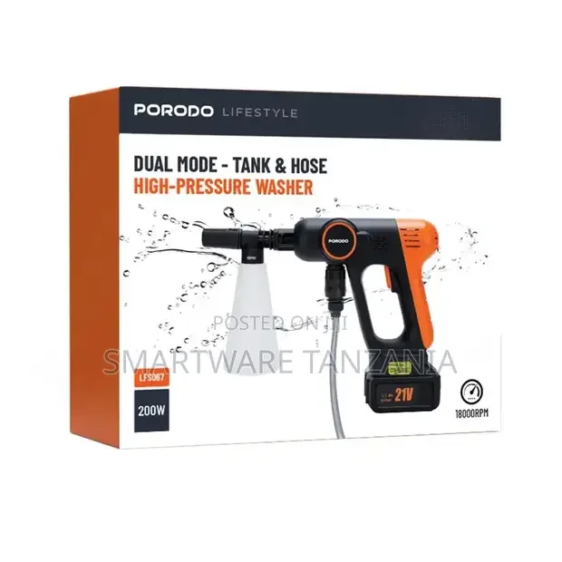 Porodo Lifestyle 6 in 1 Car Washing Machine - Black and Orange