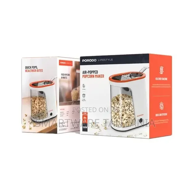 Porodo Lifestyle Air-Popped Popcorn Maker - White, Orange