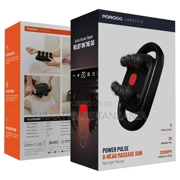 Porodo Lifestyle Power Pulse 8-head Massage Gun - Black