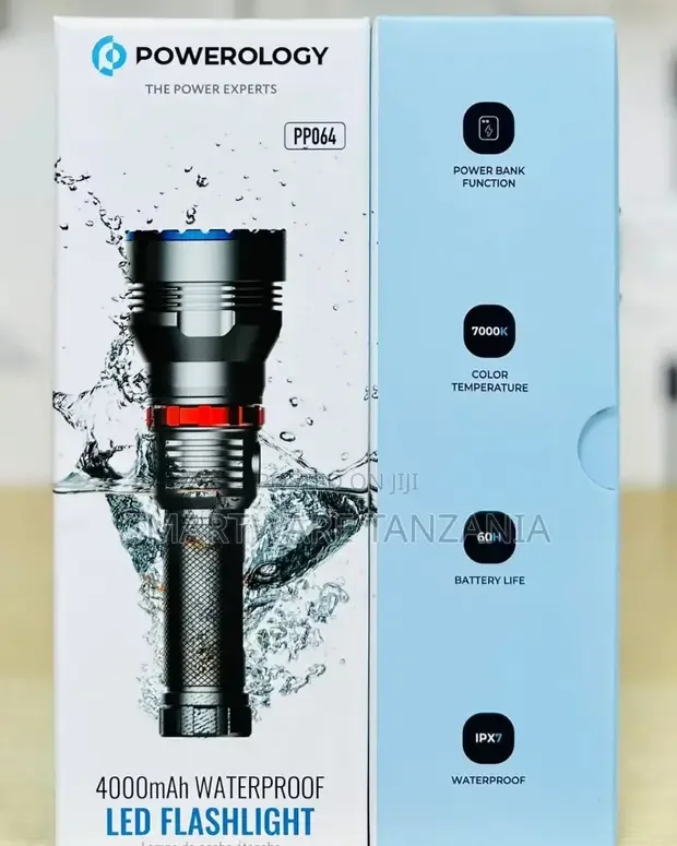 Powerology 4000mah Waterproof Led Flashlight - Black