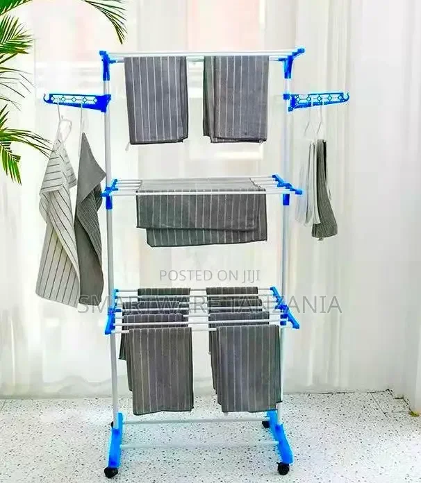 Silver  Blue Metal Clothes Drying Rack