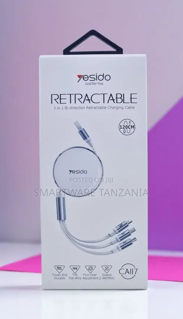Yesido Ca117 3-in-1 Retractable Charging Cable 120cm 2.4a Tpe