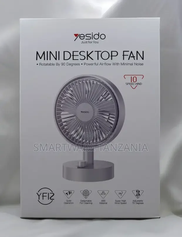 Yesido Mini Desktop Fan Yf12 - 10 Speed, Quiet, 70° Adjustable